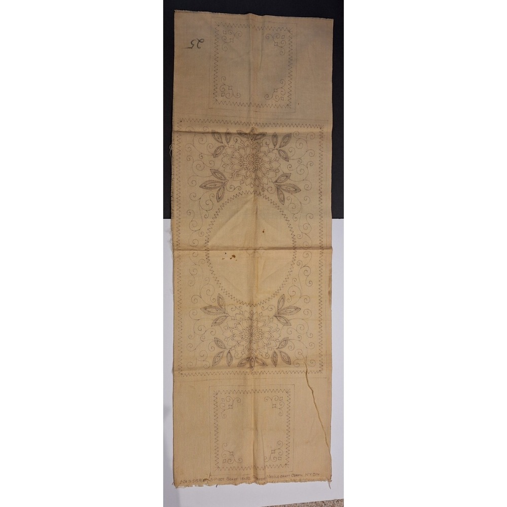 vtg needle rug Hooking‎ punch canvas vanity set 26 x15 9 x9 floral